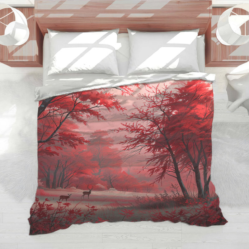 Red Autumn Forest Comforter, Queen