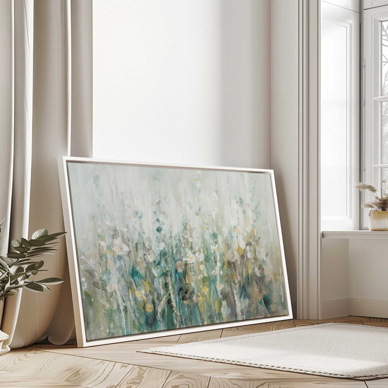 Motif de fleurs sauvages, H 24,75 po x l 36,75 po x P 1,75 po, Cadre flottant noir satiné, 1