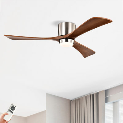 52" 3-Blades Indoor/Outdoor Flush Mount Ceiling Fan with Reversible DC Motor and Remote Control