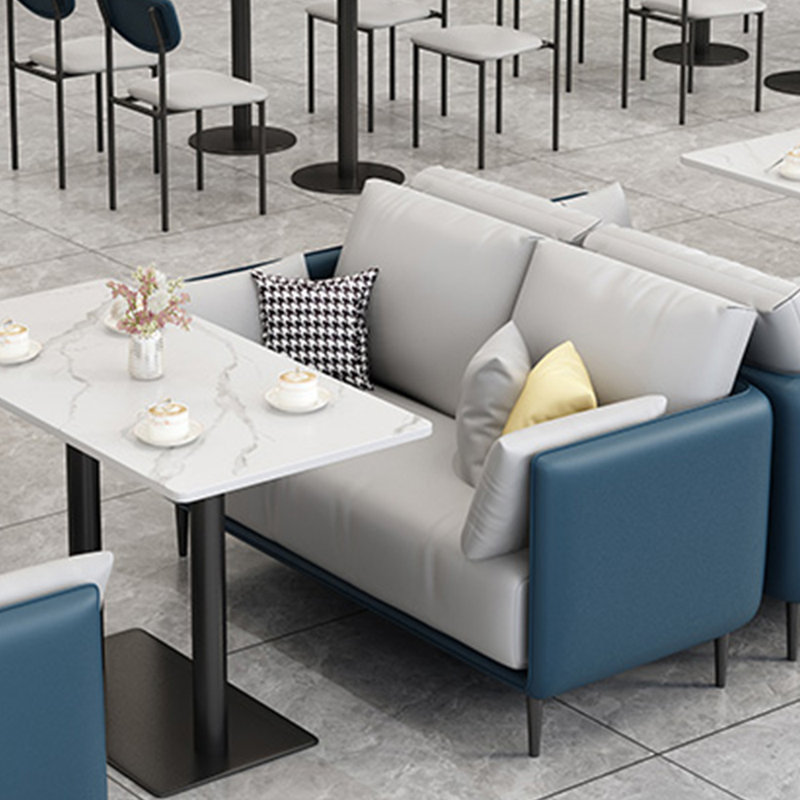 Banc rembourré en similicuir, Bleu / Gris pâle