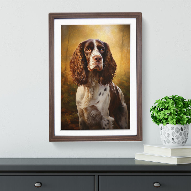 English Springer Spaniel Baroque - Single Picture Frame Print on Wood, Walnut, 64cm H x 46cm W x 2cm D