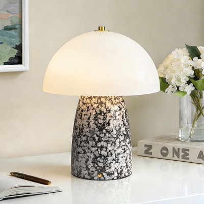  11" Modern Black Mushroom Cordless Rechargeable Ceramic Table Lamp with Touch Control 3-Level Dimming Type-C Charging for Bedroom Living Room Study and Outdoor
