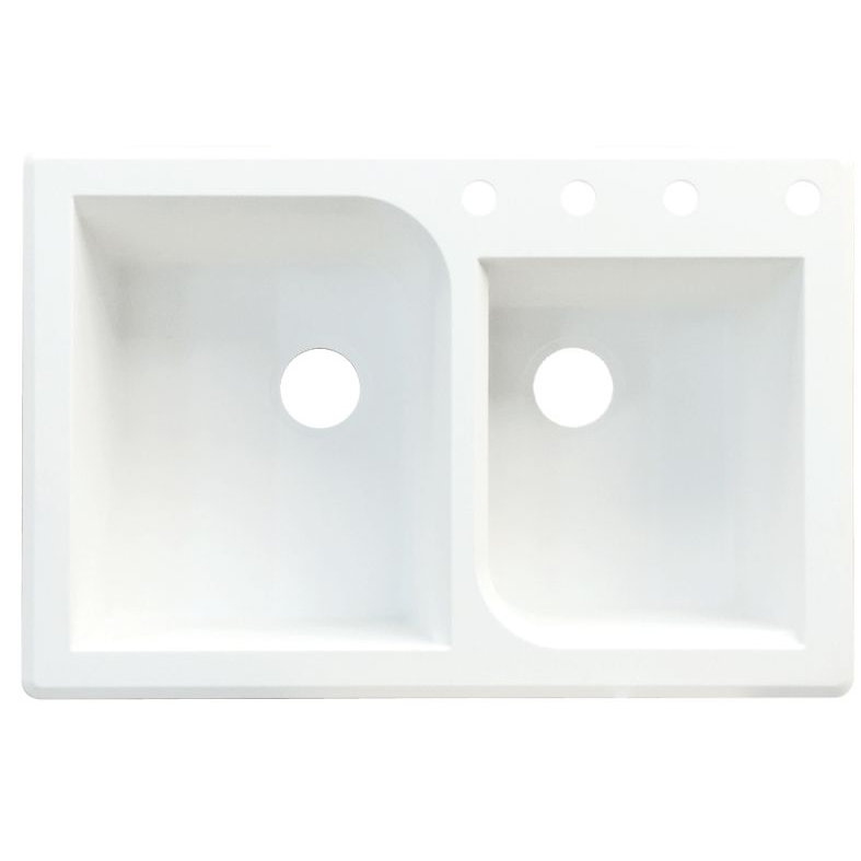 Radius 33.0625'' L Double Bowl Granite Kitchen Sink, 4 hole, White