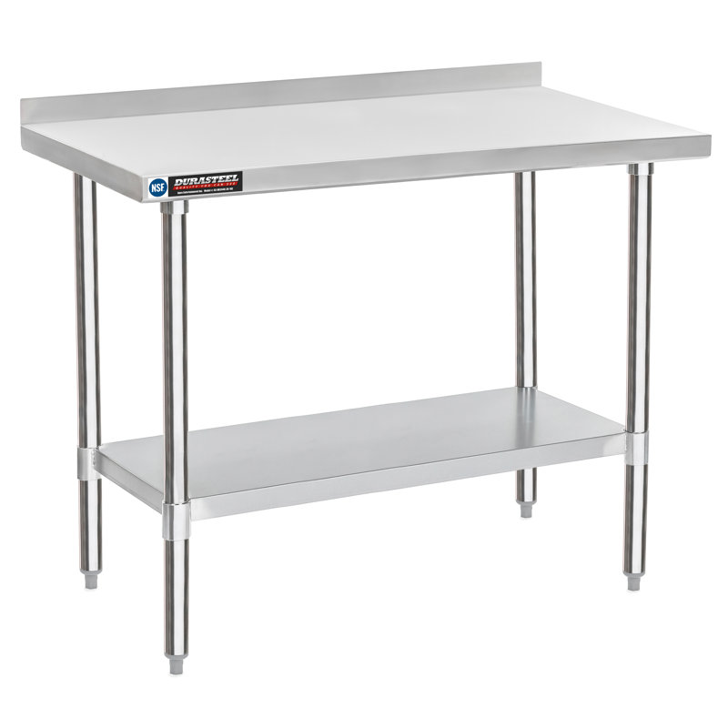 Table de travail en acier inoxydable H 36 po x l 24 po x L 48 po avec dosseret de 2 po et tablette inférieure réglable