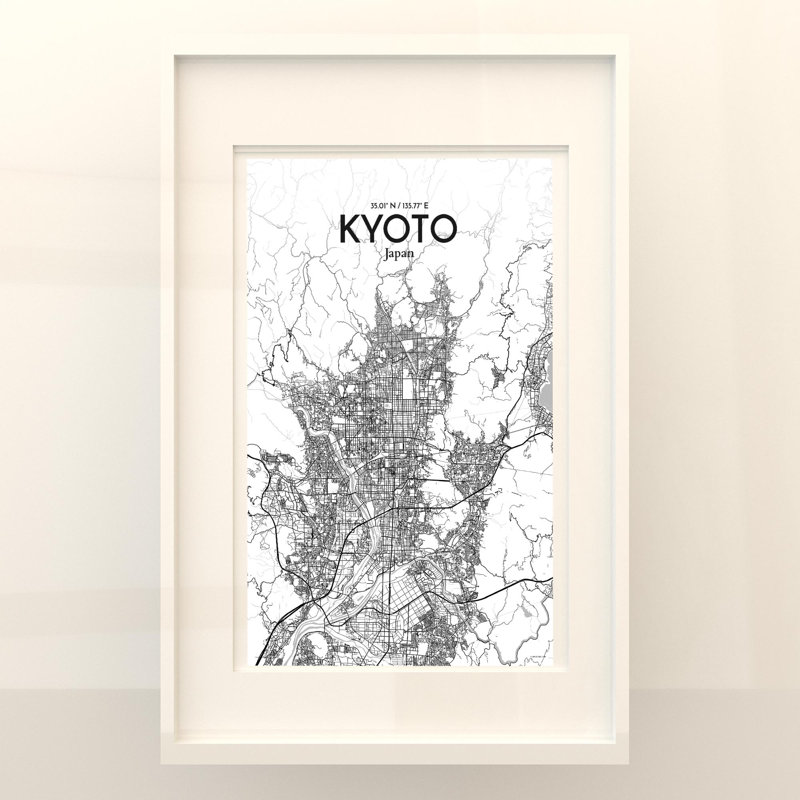 Kyoto City Map In Tones - No Frame Print, 17cm H x 11cm W x 0.05cm D