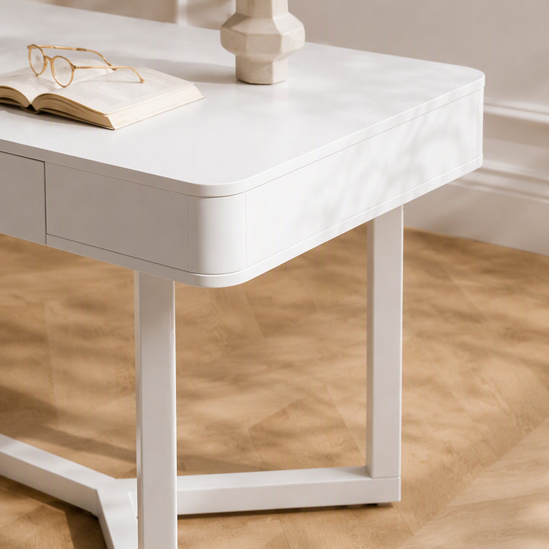 Bureau d'ordinateur 63 po avec 2 tiroirs, bureau de direction moderne avec base en métal