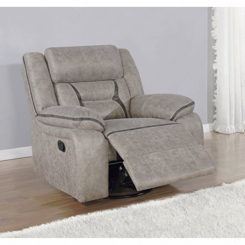 Upholstered Swivel Glider Recliner With Pillow Top Arms, Taupe