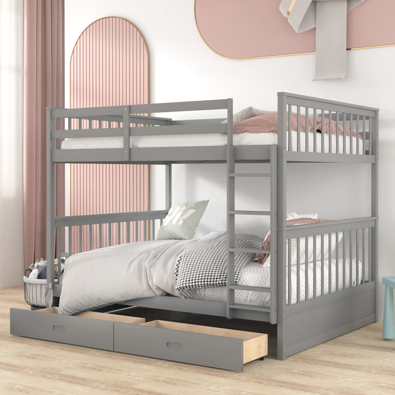 Felske Kids Bunk Bed with Drawers, Gray,  Full over Full