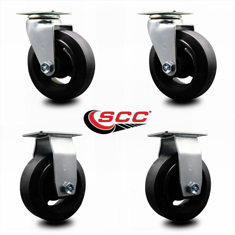 4-Piece Rubber and Cast Iron Caster Set