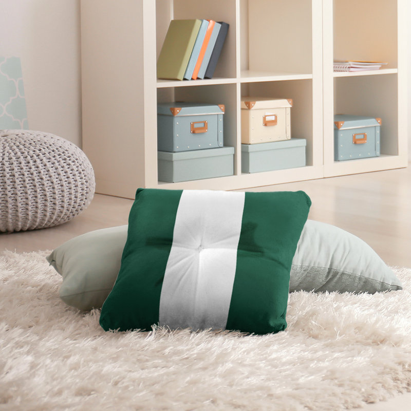  Tufted Floor Pillow, 26" x 26", Green/White