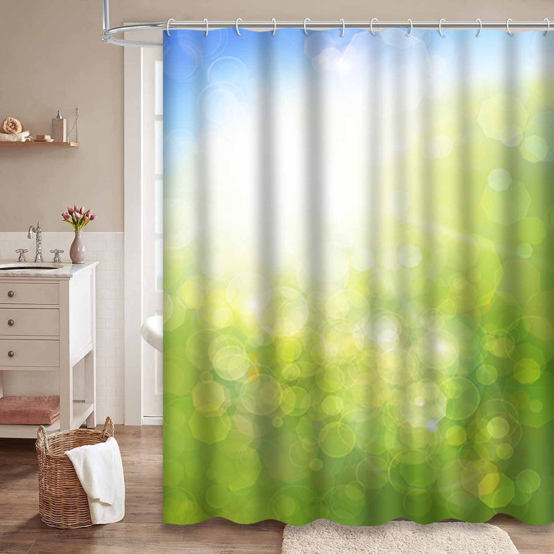 Nature Green Blue Abstract Teal Shower Curtain with 12 Hooks, 72" L x 72" W
