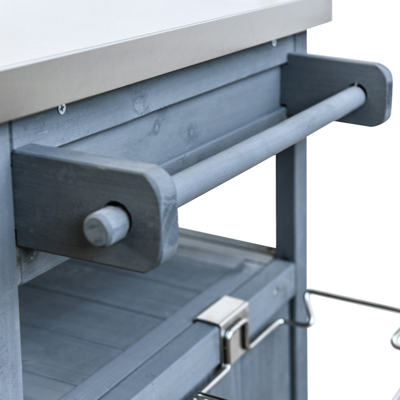 Chariot de barbecue extérieur avec plateau en acier inoxydable, Gris bleu