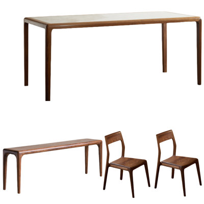 Black Walnut Slate Dining Table Set