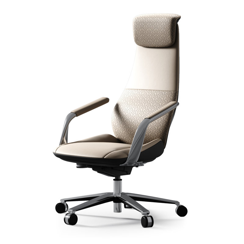 Real Genuine Leather Executive Office Chair, Top Grain Leather Office Chair with High Back, Comfy and Modern for Executive Luxury Desk, Ergonomic with Adjustable Height,Reclining(Cream)