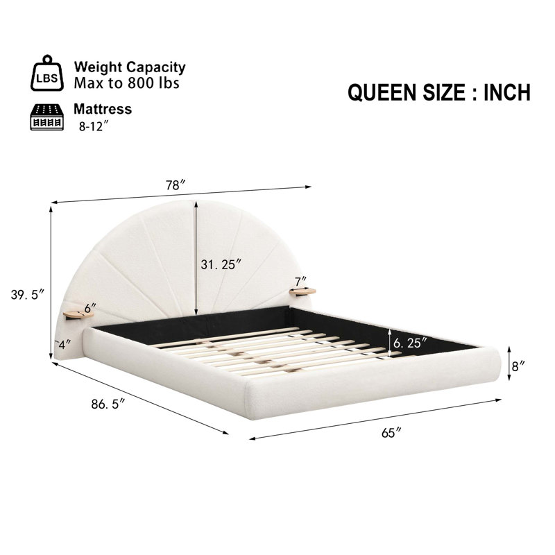 Unique Arched Boucle Bed With Small Table,Queen