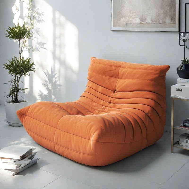 Canapé rétro paresseux chenille, Suède orange