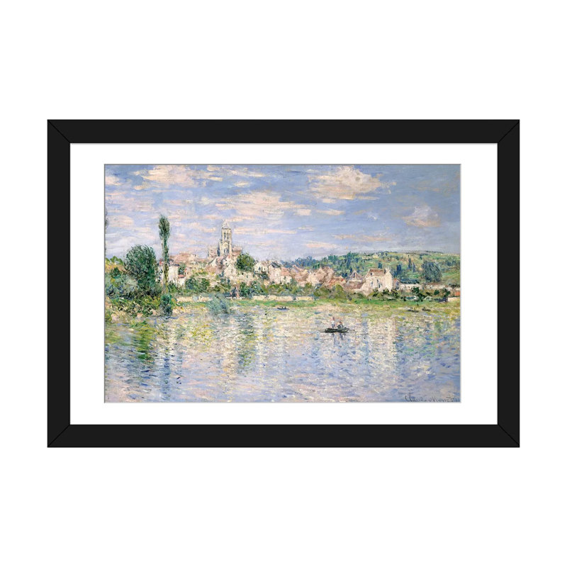 «Vetheuil In Summer, 1880» par Claude Monet - reproduction d'art sur toile tendue, Blanc, Papier d'art encadré noir