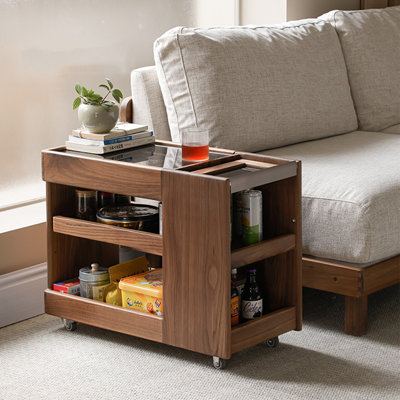 27.56"Simple black walnut wood multi-functional coffee table storage rack