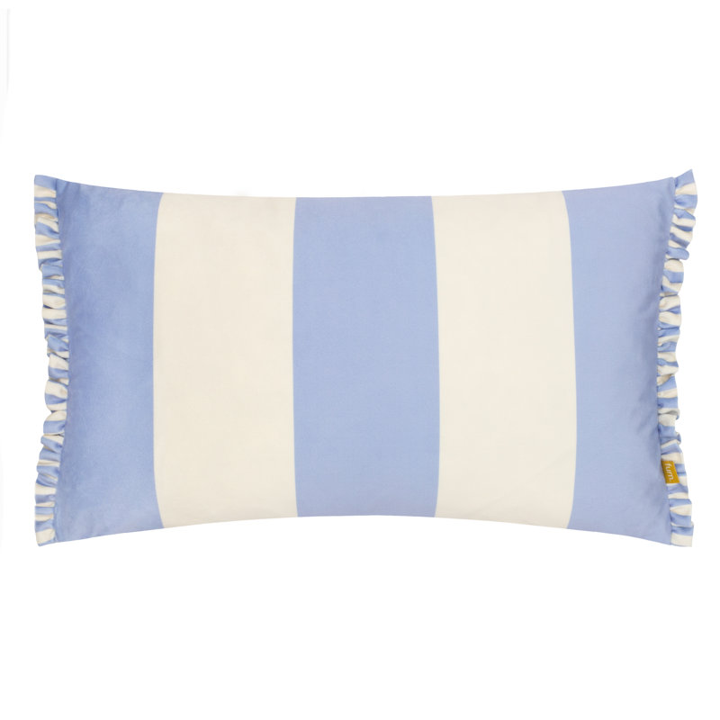 Furn. Araya Striped Frilled Cushion, Blue, Polyester/Feather