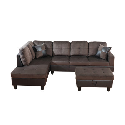 Boneless Sectional Couch Set For Living Room, 103 Inch Sectional Sofa Set With Storage Ottoman,l Shaped Modular Sofa For Living Room/apartmrnt/lounge/office(dark Brown,Chaise)