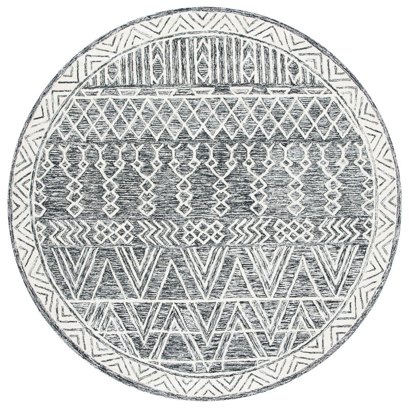 Jacks Southwestern Handmade Tufted Wool Ivory/Black Area Rug, Round 6'