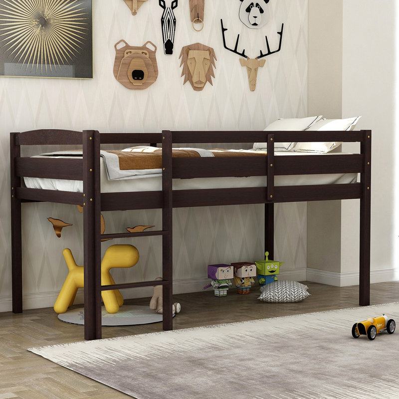 Lit mezzanine bas en bois avec échelle, Espresso