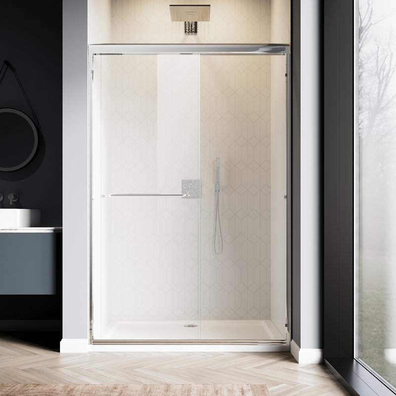 Double Sliding Shower Door With 1/4'' Clear Tempered Glass,48"W x 72"H , Silver