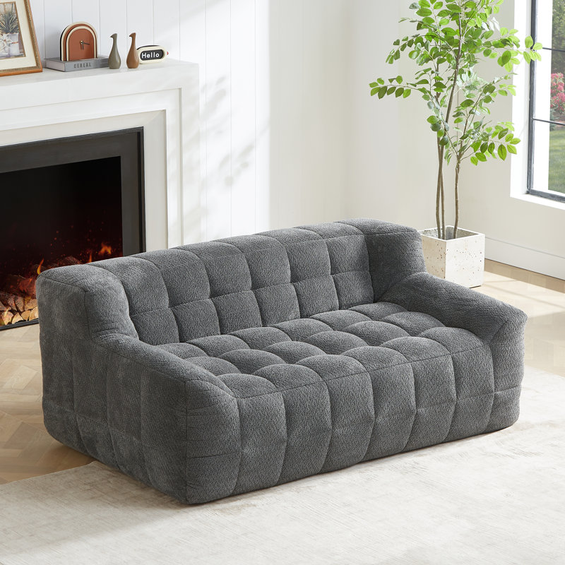 Liyasi Full Compression Sofa, Black Corduroy