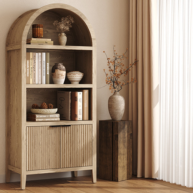 Bibliothèque 71 "de haut avec portes cannelées et tablette ouverte, Naturel