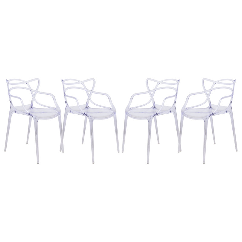 Duffield Dining Chair with Wire Back Design Stackable Accent Arm Chair No Assembly, Clear
