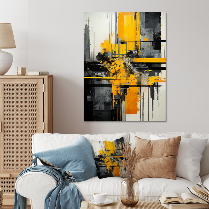 Jaune et noir, géométrie rayonnante, collage I - abstrait, collage, art mural en métal, H 20 po x l 12 po x P 1 po