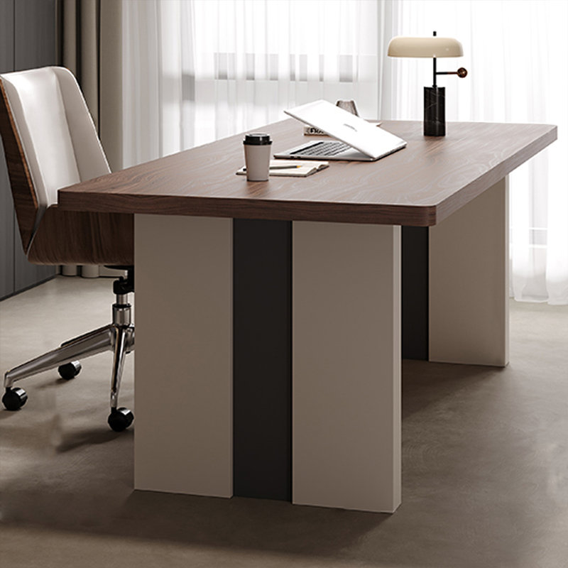 Nut-brown+Beige Rectangular Manufactured Wood desk, 29.53" H x 55.12" W x 31.5" D