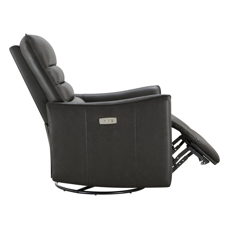 Akeem Gabi Genuine Leather Swivel Glider Power Recliner(Set of 2), Black