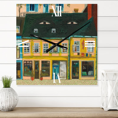 Yellow Facade of Houses In Street In Paris - French Country Wall Clock