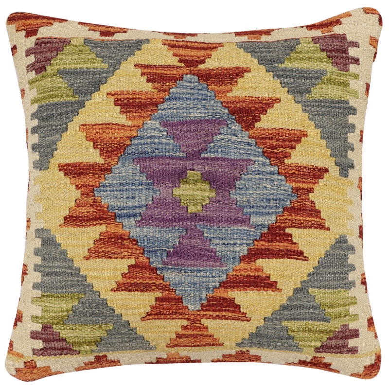 Coussin Boho Chic Alethea tissé à la main en kilim - 17 po x 17 po
