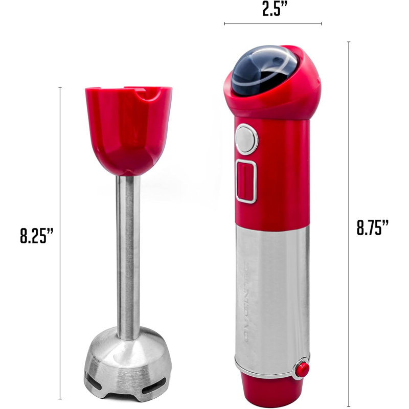 OVENTE Cordless Immersion Hand Blender, 300W Rechargeable Handheld Portable Stick Mixer with Speed Pulse Activating Sensor and Stainless Steel Blades for Smoothies, Shakes or Baby Food, Red HR995R