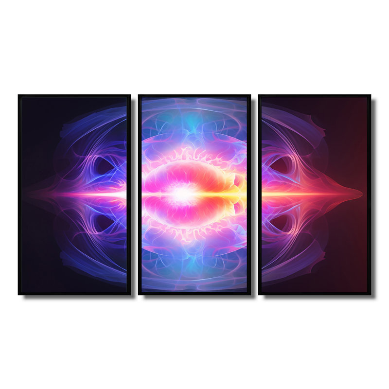 Mandala Vibrant Awakening - ensemble d'art mural imprimé abstrait, Cadre flottant noir, H 40 po x l 60 po x P 1 po