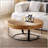Modern Round Wooden Carved Coffee Table With Metal Legs, Perfect For Stylish And Functional Living Room Decor.-1626204153