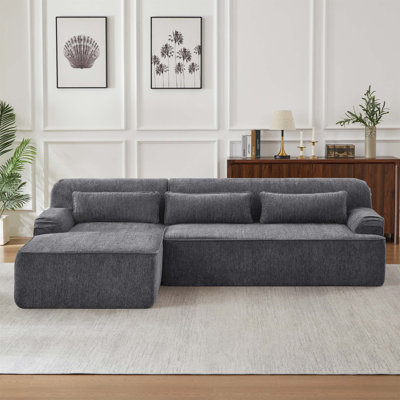 Chenille L-Shape Luxury Sectional Oversized Sofa, Minimalist Design, Comfy Sleeper Couch For Living Room, Apartment & Reception Spaces, No Assembly Required