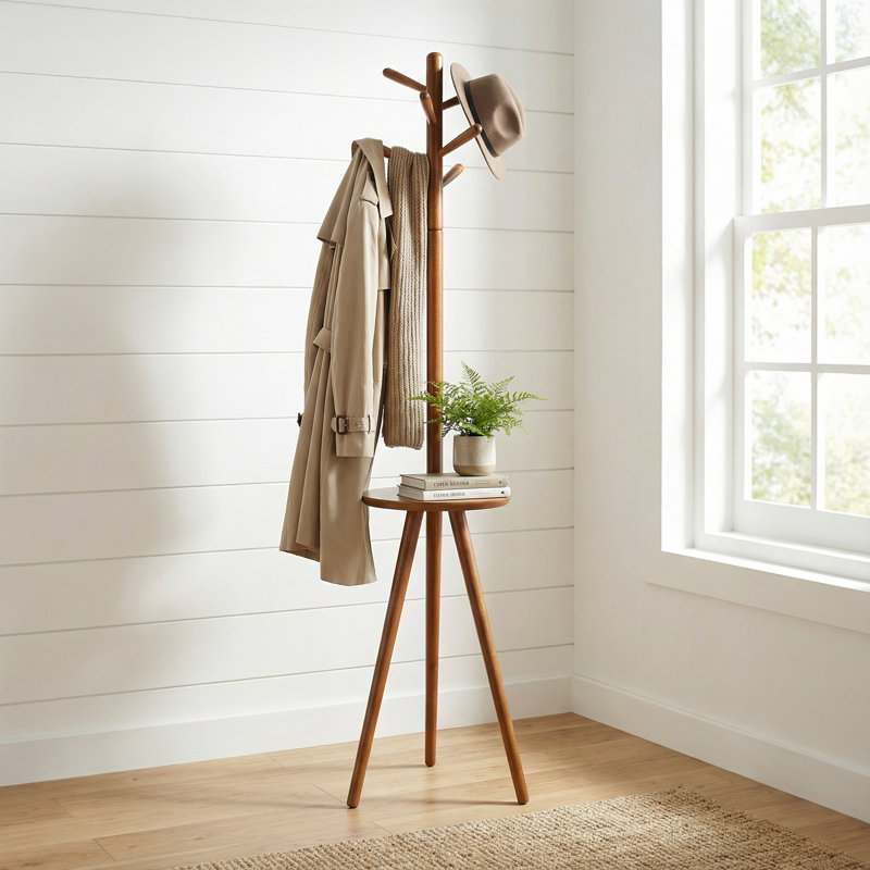 Sheelah Solid Wood Freestanding Coat Rack, Oak
