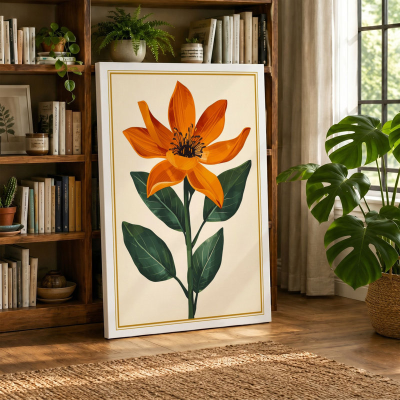 Orange Bloom Study Botanical - Wrapped Canvas, 24x16 - 61.0 x 40.6 cm, Black Border