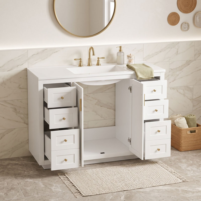 Meuble-lavabo avec lavabo et 6 tiroirs, Blanc