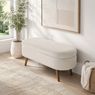 Ottoman Oval Storage Bench, Rubber Wood Legs