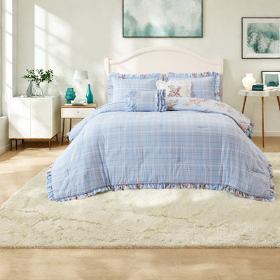 De literie pour très grand lit, édredon en microfibre à motif floral bleu