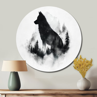 Silhouette de loup noir et blanc - art mural en métal, animaux de la forêt