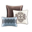 Édredon pour grand lit bleu 7 pièces - Traditionnel avec motifs géométriques et imprimés, taies décoratives complètes, coussins décoratifs, jupe de lit, rembourrage, coussins inclus-120945207-120945204
