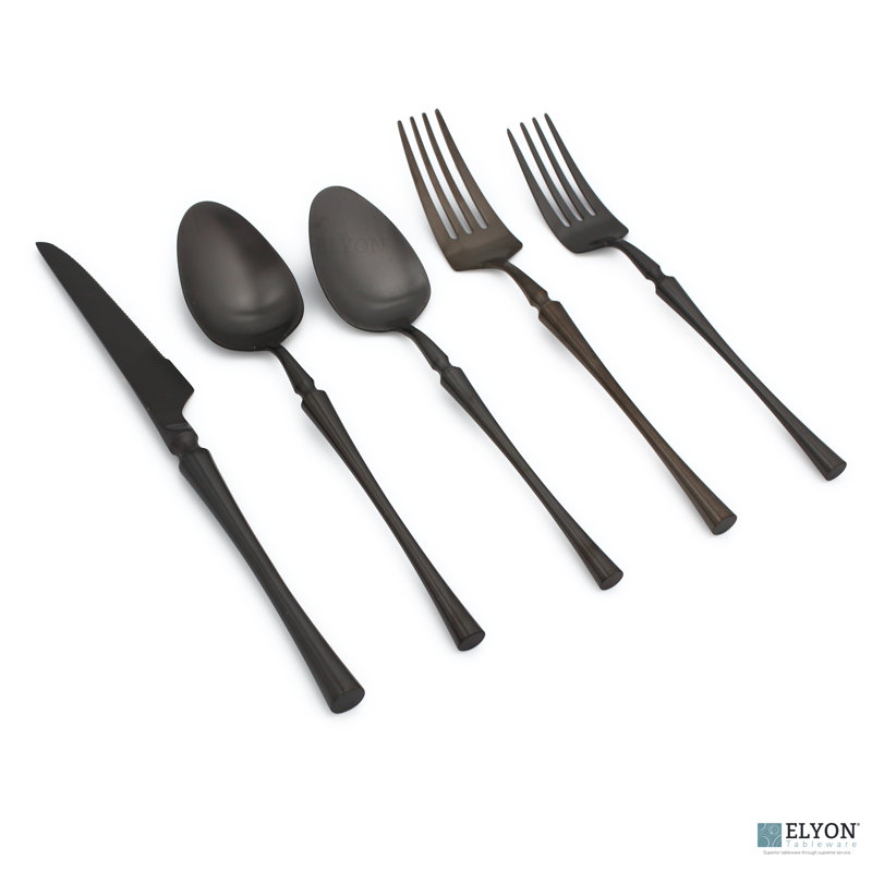 Elyon 20-Pieces 18/10 Stainless Steel Flatware Set, Black