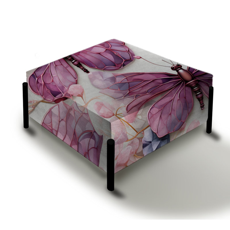 Ailes de libellule mauve et rubis mauve - grand repose-pieds carré à imprimé animal