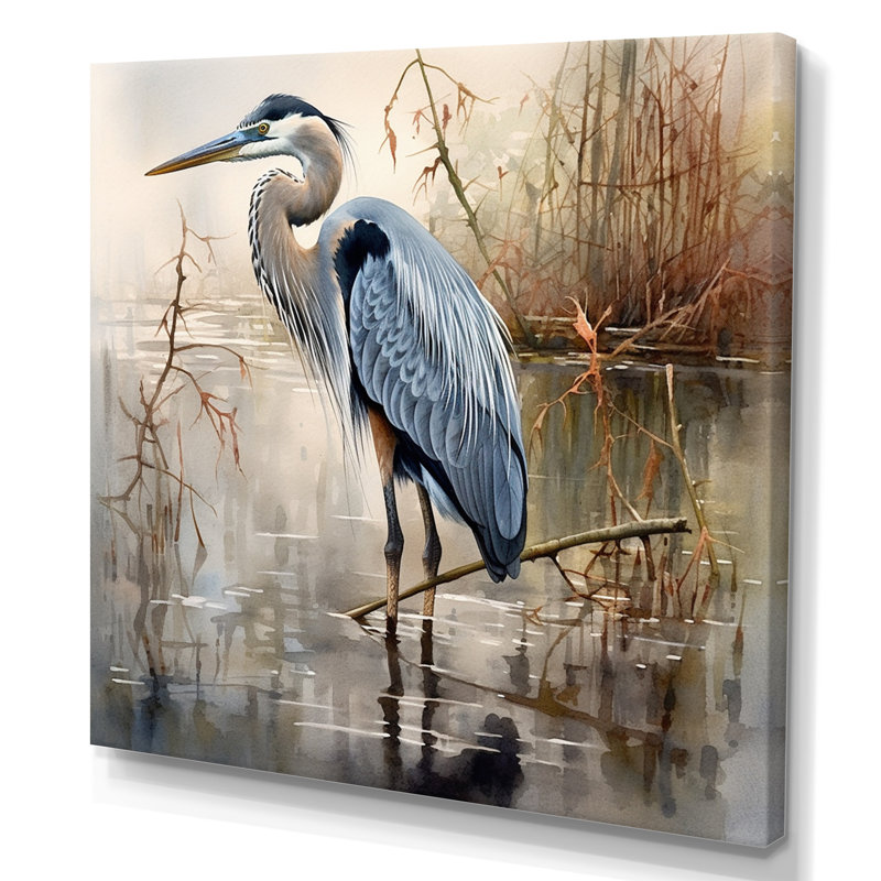 «Graceful Heron Waterbird IV - Heron», art mural, H 36 po x l 36 po, Sans cadre, Toile tendue