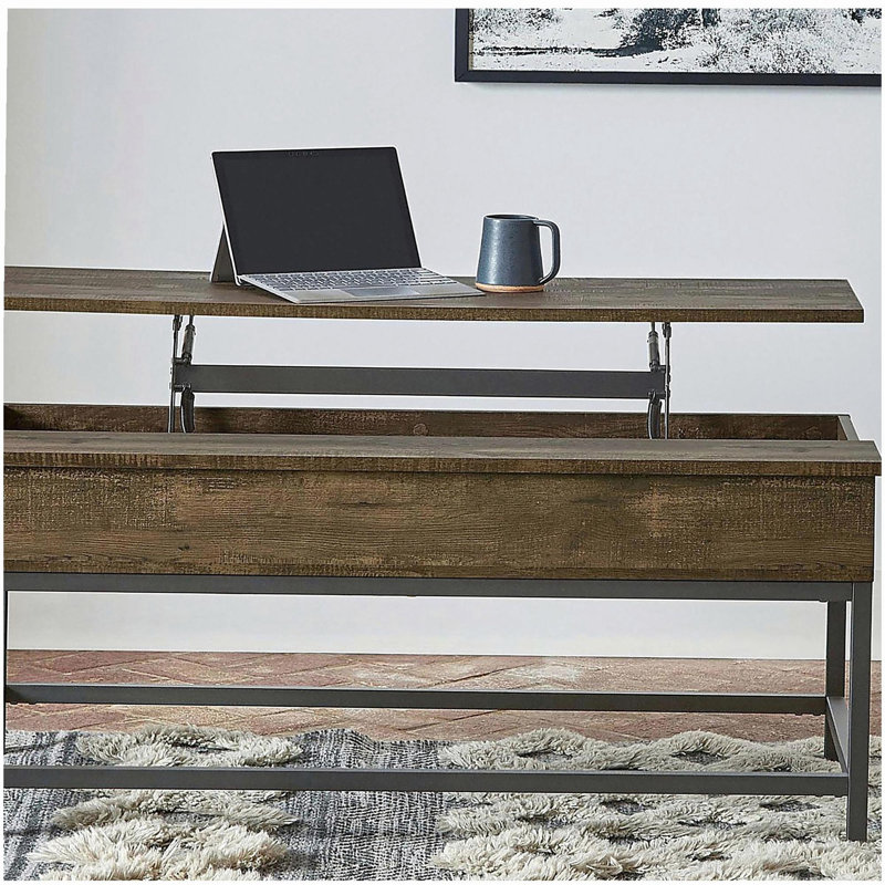 Table basse à plateau relevable brun chêne et sable noir